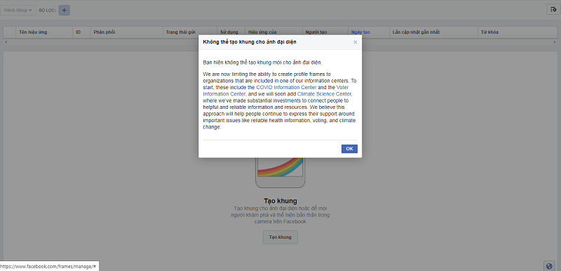 Người dùng không thể tự tạo khung ảnh trên Facebook 