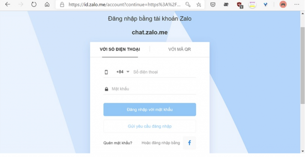 Giao diện website chat.zalo.me