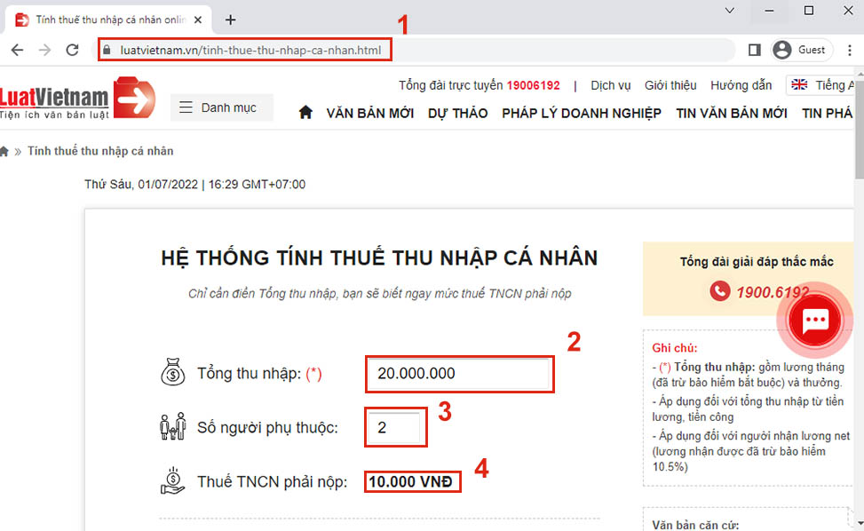Tính thuế cá nhân online tại luatvietnam.vn